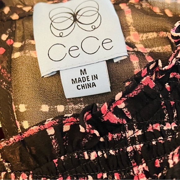 CeCe Black Pink Plaid Sheer Long Sleeve Mod Shift Dress | Academia Preppy M - Picture 10 of 12